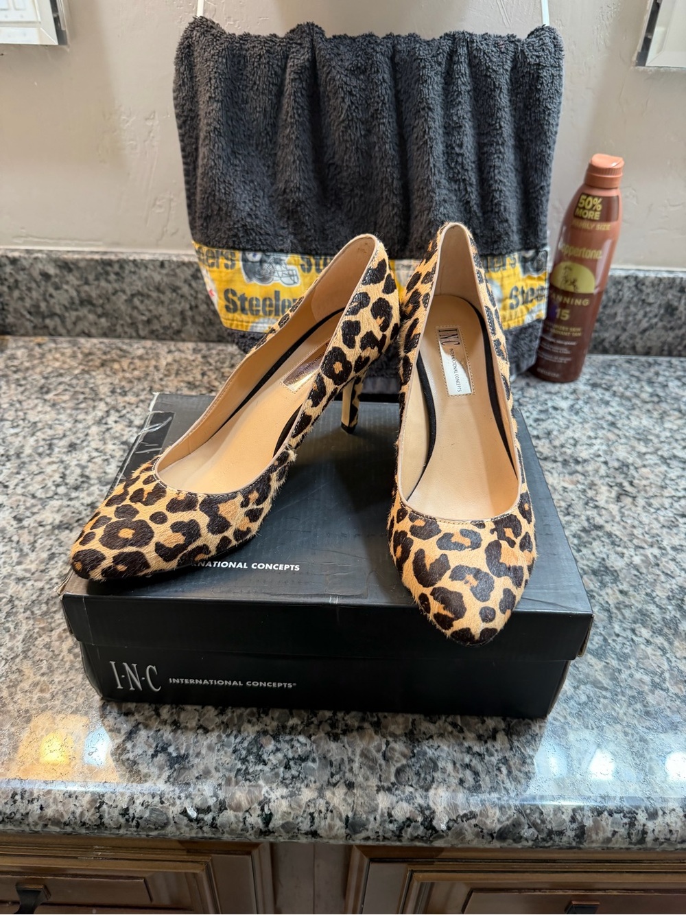 INC International Concepts Leopard Dyed Calf Fur Women’s 8 Stiletto Heels